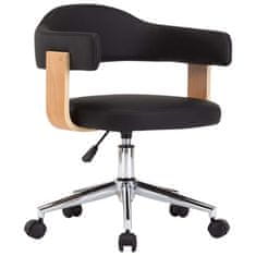 shumee Vrtljiv pisarniški stol črn ukrivljen les in umetno usnje