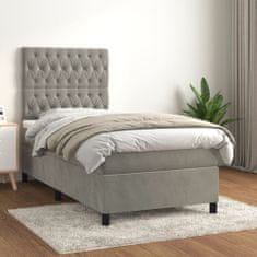 Vidaxl Box spring postelja z vzmetnico svetlo siva 100x200 cm žamet