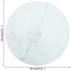 Vidaxl Mizna plošča bela Ø70x0,8 cm kaljeno steklo z marmorjem