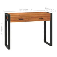 Vidaxl Pisalna miza z 2 predaloma 100x40x75 cm predelana tikovina
