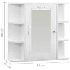 Vidaxl Kopalniška omarica z ogledalom bela 66x17x63 cm MDF