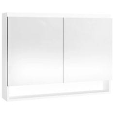 Vidaxl Kopalniška omarica z ogledalom 80x15x60 cm MDF sijoče bela