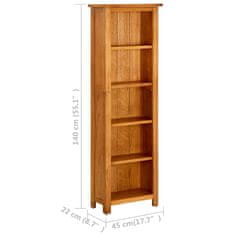 Greatstore Knjižna omara 5-nadstropna 45x22x140 cm trdna hrastovina