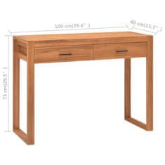 Vidaxl Pisalna miza z 2 predaloma 100x40x75 cm predelana tikovina