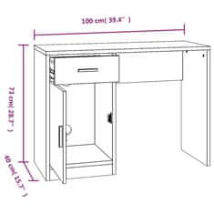 Vidaxl Pisalna miza s predalom in omarico siva sonoma 100x40x73 cm les