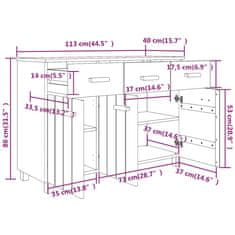 Vidaxl Komoda HAMAR medeno rjava 113x40x80 cm trdna borovina