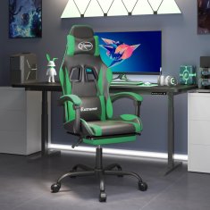 Vidaxl Vrtljiv gaming stol z oporo za noge črno in zeleno um. usnje