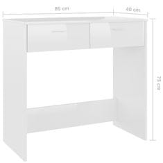Vidaxl Pisalna miza visok sijaj bela 80x40x75 cm inženirski les