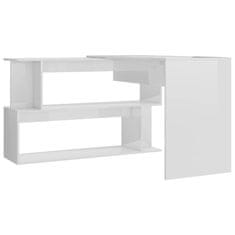 Vidaxl Kotna pisalna miza visok sijaj bela 200x50x76 cm iverna plošča