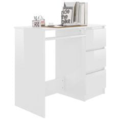 Vidaxl Pisalna miza visok sijaj bela 90x45x76 cm iverna plošča