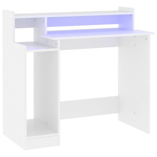 Vidaxl Pisalna miza z LED lučmi bela 97x90x45 cm konstruiran les