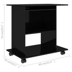 Vidaxl Računalniška miza visok sijaj črna 80x50x75 cm iverna plošča