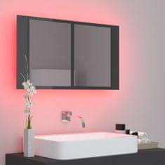 Vidaxl LED kopalniška omarica z ogledalom visok sijaj siva 80x12x45 cm