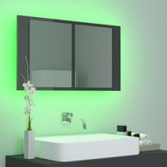 Vidaxl LED kopalniška omarica z ogledalom visok sijaj siva 80x12x45 cm
