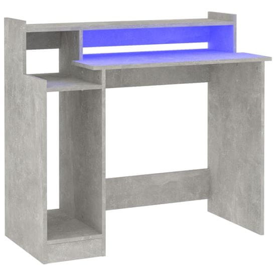 Vidaxl Pisalna miza z LED lučmi betonsko siva 97x45x90 cm kons. les