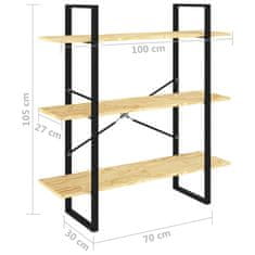 Vidaxl Knjižna omara 3-nadstropna 100x30x105 cm trdna borovina