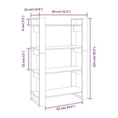 Vidaxl Knjižna omara/pregrada siva 80x35x125 cm trdna borovina