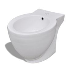 Vidaxl Bel keramičen kopalniški set stoječa WC školjka in bide