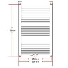 Vidaxl Kopalniški cevni radiator za centralno ogrevanje raven 600x1160 mm