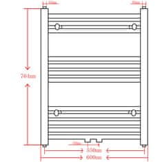 Vidaxl Kopalniški cevni radiator za centralno ogrevanje raven 600x764 mm črn