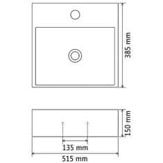 Vidaxl Umivalnik z Odprtino za Pipo Bela Keramika 51,5x38,5x15 cm