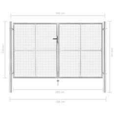 Vidaxl Vrtna vrata pocinkano jeklo 306x200 cm srebrna