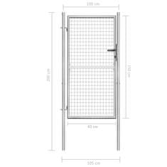 Vidaxl Vrtna vrata pocinkano jeklo 105x200 cm srebrna