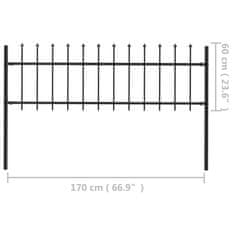 Vidaxl Vrtna ograja s koničastimi vrhovi jeklo 1,7x0,6 m črna
