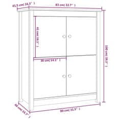 Vidaxl Komoda bela 83x41,5x100 cm trdna borovina