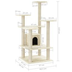 Greatstore Mačje drevo s praskalniki iz sisala krem 110 cm