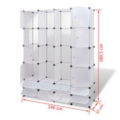 Vidaxl Modularna omara z 18 predelki bela 37x146x180,5 cm