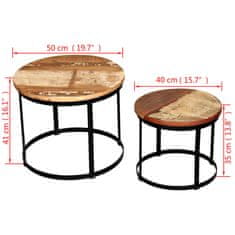 Vidaxl Komplet klubskih mizic iz trdnega predelanega lesa 40/50 cm