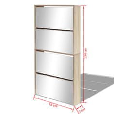 Vidaxl Omarica za čevlje 4-nadstropna z ogledali hrast 63x17x134 cm