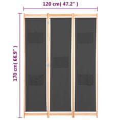 Vidaxl Paravan 3-delni 120x170x4 cm sivo blago