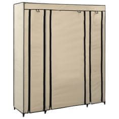 Vidaxl Garderobna omara s predelki in palicami krem 150x45x176cm blago