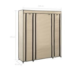 Vidaxl Garderobna omara s predelki in palicami krem 150x45x176cm blago