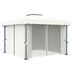 Greatstore Paviljon z zaveso 3x3 m kremno bel aluminij