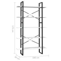 Vidaxl 5-nadstropna knjižna omara bela 100x30x175 cm iverna plošča