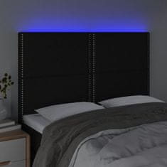 Vidaxl LED posteljno vzglavje črno 144x5x118/128 cm blago