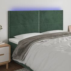 Vidaxl LED posteljno vzglavje temno zeleno 200x5x118/128 cm žamet