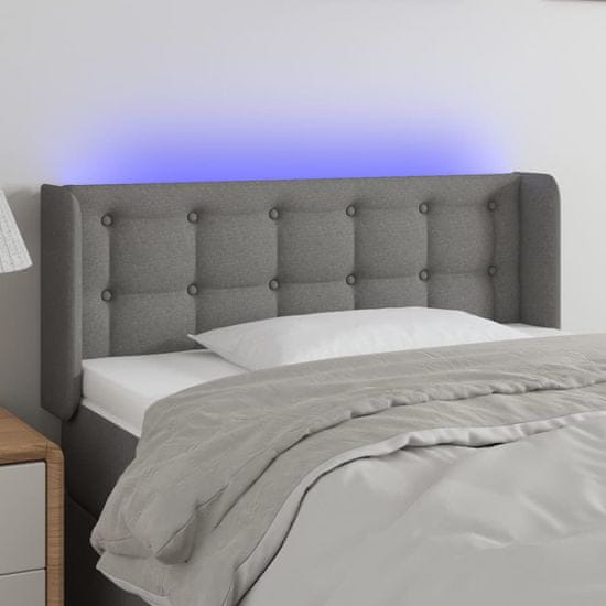 Vidaxl LED posteljno vzglavje temno sivo 103x16x78/88 cm blago