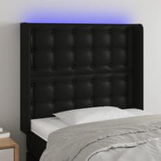 Vidaxl LED posteljno vzglavje črno 83x16x118/128 cm umetno usnje