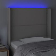 Vidaxl LED posteljno vzglavje sivo 83x16x118/128 cm umetno usnje