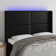 Vidaxl LED posteljno vzglavje črno 147x16x118/128 cm umetno usnje