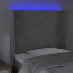 Vidaxl LED posteljno vzglavje svetlo sivo 103x16x118/128 cm žamet