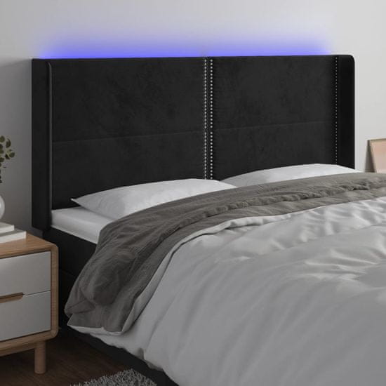 Vidaxl LED posteljno vzglavje črno 183x16x118/128 cm žamet