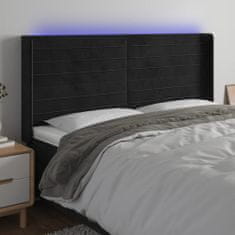 Vidaxl LED posteljno vzglavje črno 163x16x118/128 cm žamet