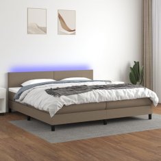 Vidaxl Box spring postelja z vzmetnico LED taupe 200x200 cm blago