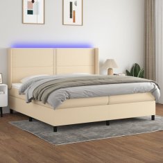 Vidaxl Box spring postelja z vzmetnico LED krem 200x200 cm blago