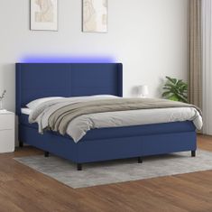 Vidaxl Box spring postelja z vzmetnico LED modra 180x200 cm blago